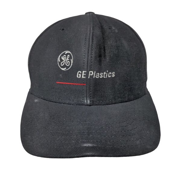 GE Plastics Snapback Hat Black One Size Adjustable Embroidered 6 Panel - Picture 1 of 6